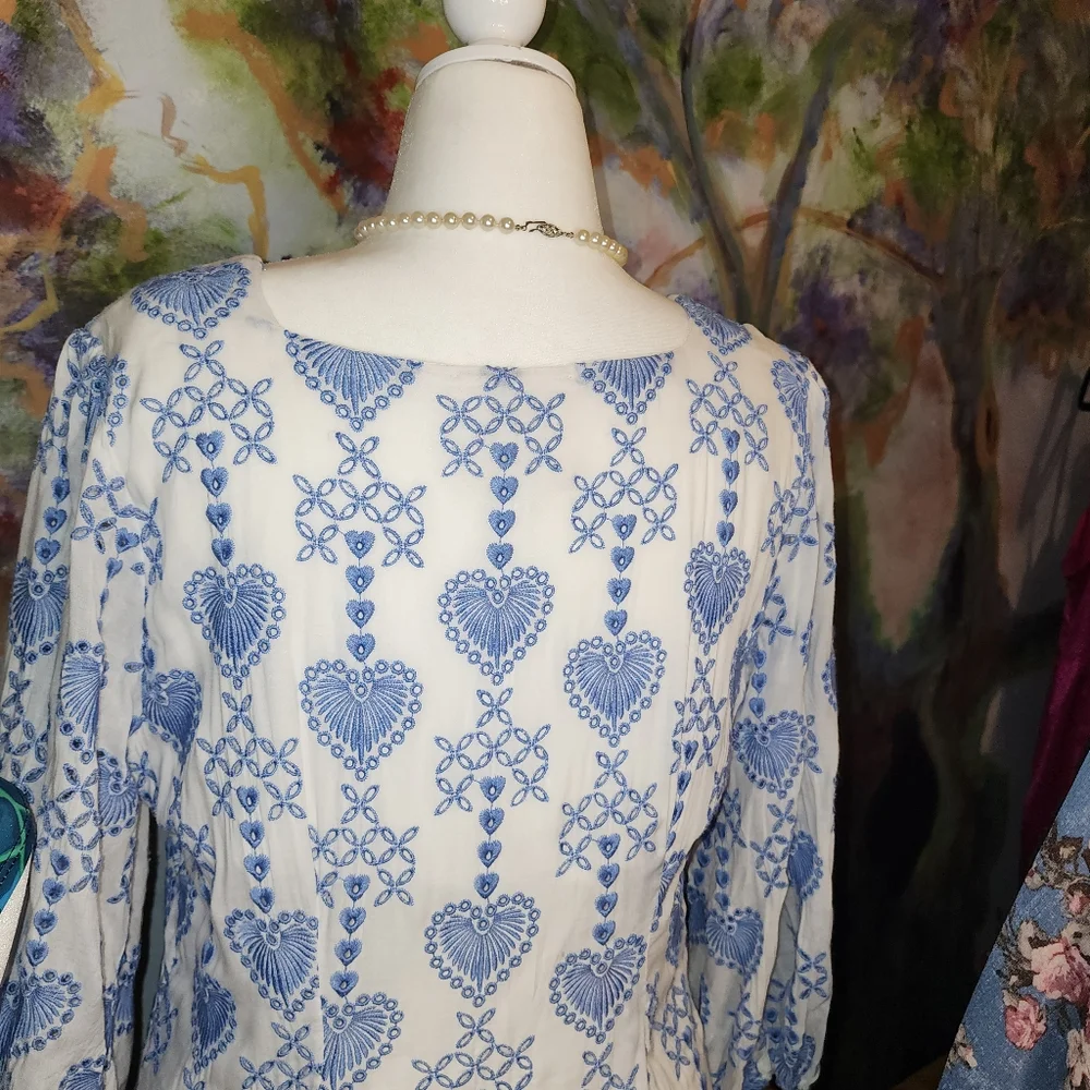 NWOT Johnny Was Jade Beau Eyelet Button-Down Tiered Midi Dress Boho Chic - Picture 7 of 14